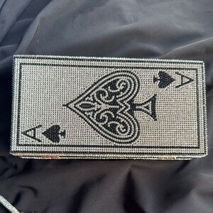 Ace Card Black and Silver Beaded Clutch